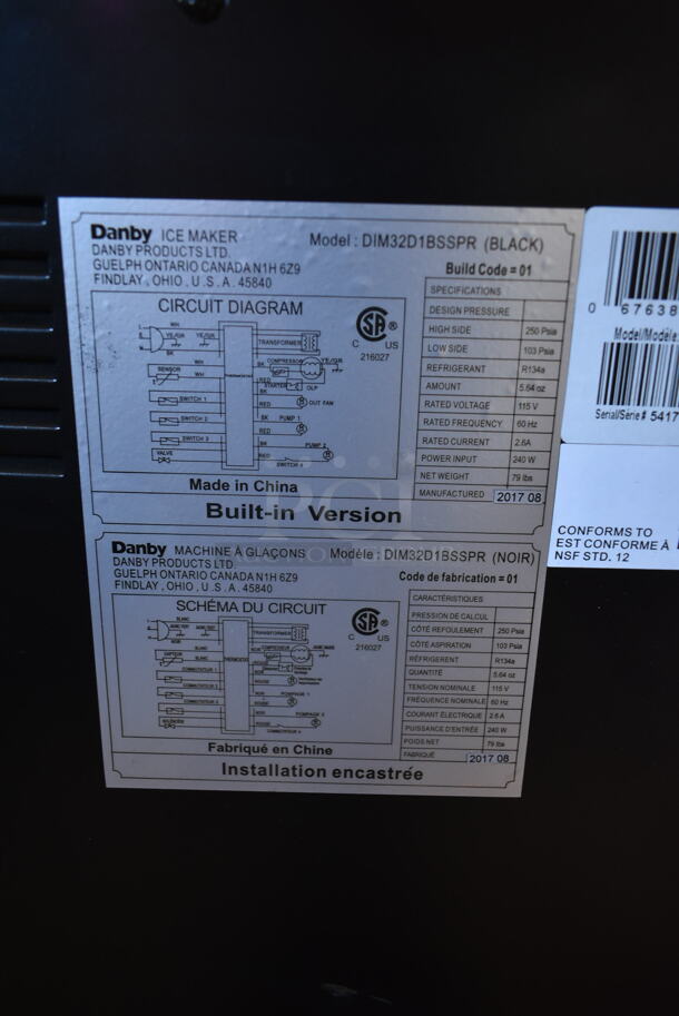 BRAND NEW SCRATCH AND DENT! Danby DIM32D1BSSPR 32lb 15" Stainless Steel Built-In Ice Maker. 115 Volts, 1 Phase. Tested and Working! - Image 7 of 8