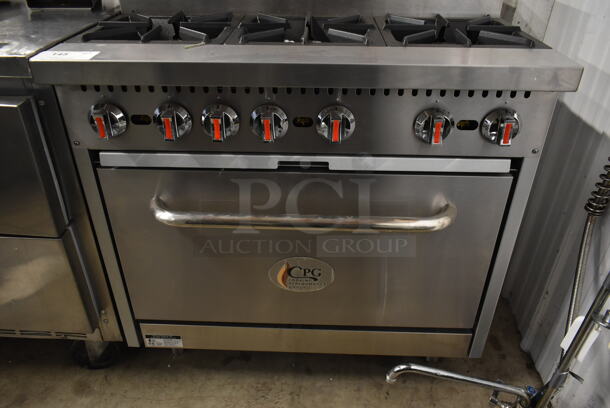 BRAND NEW SCRATCH AND DENT! Cooking Performance Group CPG 351S36SUL Stainless Steel Commercial Propane Gas Powered 2 Tier 6 Burner Range w/ Oven, Back Splash and Over Shelf. 210,000 BTU. Tested and Working! - Image 4 of 7