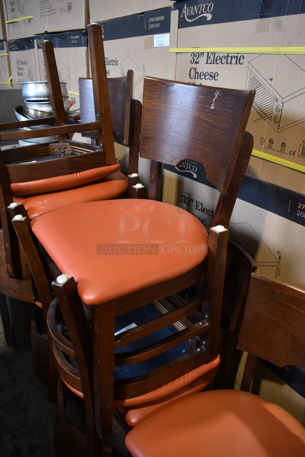 8 Wooden Dining Height Chair w/ Orange Seat Cushion. 8 Times Your Bid! - Image 3 of 3