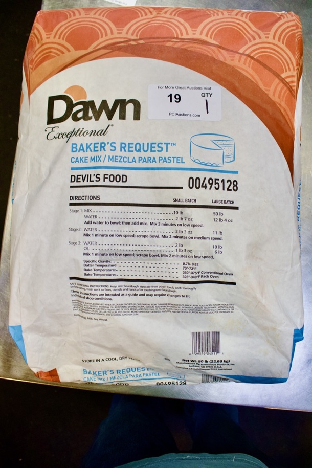 SEALED FOR FRESHNESS! Dawn Exceptional® Baker's Request™ Devil's Food Cake Mix, 00495128 50lb Sack.