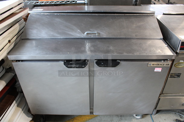 Beverage Air Model SPE48-12 Stainless Steel Commercial Sandwich Salad Bain Marie Mega Top on Commercial Casters. 115 Volts, 1 Phase. 48x30x42.5. Tested and Working!