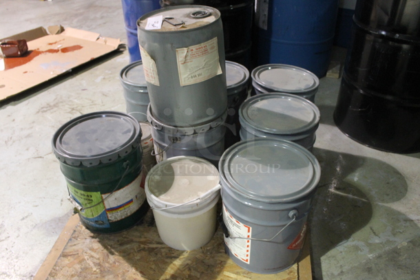 ALL ONE MONEY! PALLET LOT of Various Barrels Including 6411 Equipment Enamel, Tint-ayd EP 30-43 Light Lemon Yellow Oxide, Butt Putty Epoxy Crack Filler. BUYER MUST REMOVE. - Image 2 of 8