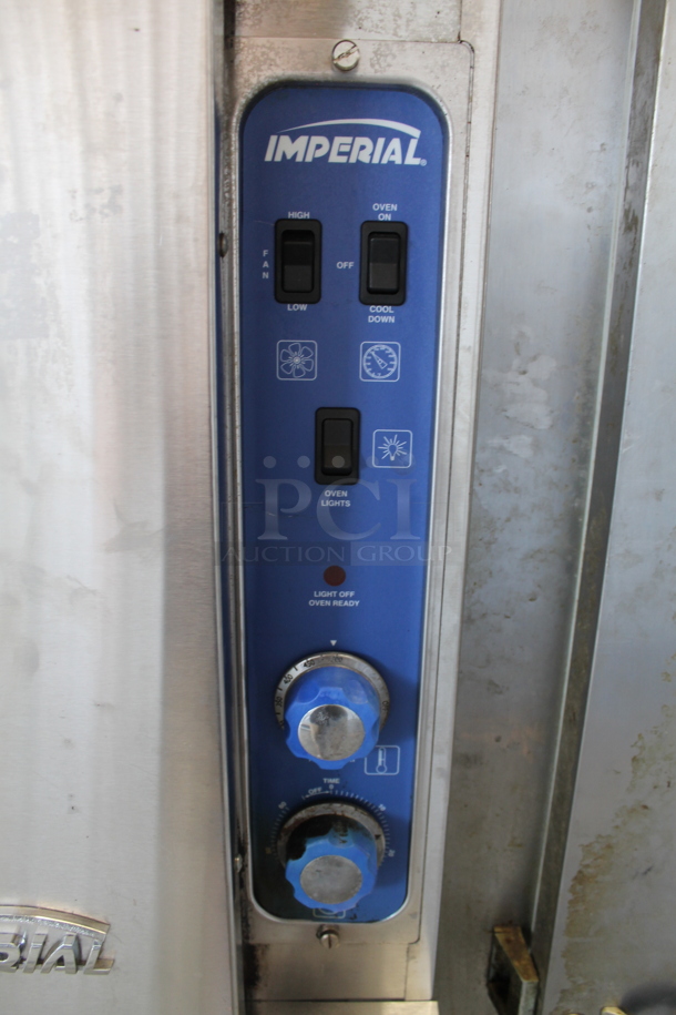Imperial Stainless Steel Commercial Natural Gas Powered Full Size Convection Oven w/ View Through Door, Solid Door, Metal Oven Racks and Thermostatic Controls on Commercial Casters. - Image 3 of 4