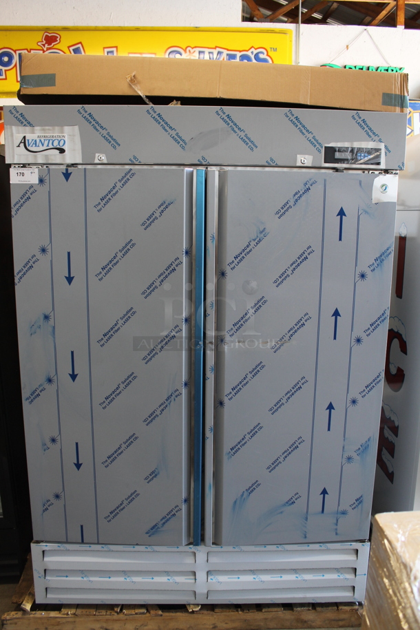 BRAND NEW SCRATCH AND DENT! 2023 Avantco 447AP49R Stainless Steel Commercial 2 Door Reach In Cooler. 115 Volts, 1 Phase. Tested and Working! - Image 1 of 5