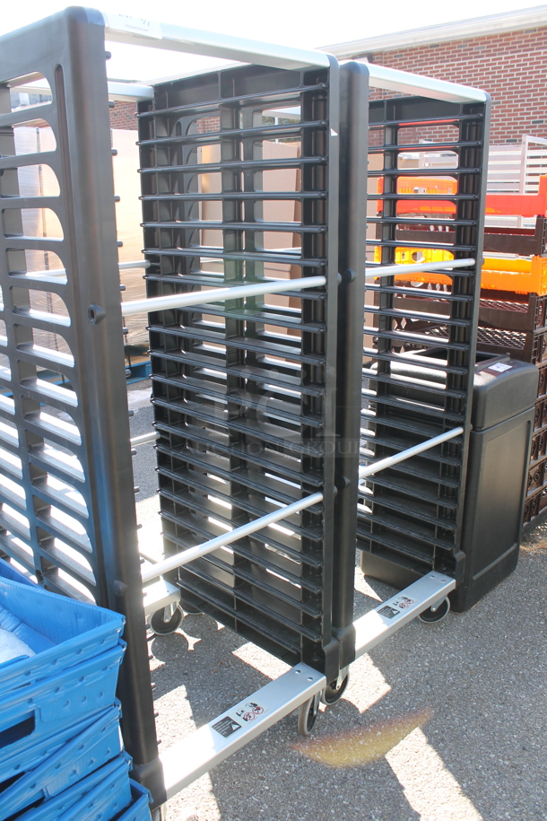 2 Rubbermaid Black Poly and Metal Pan Transport Rack on Commercial Casters. 2 Times Your Bid!