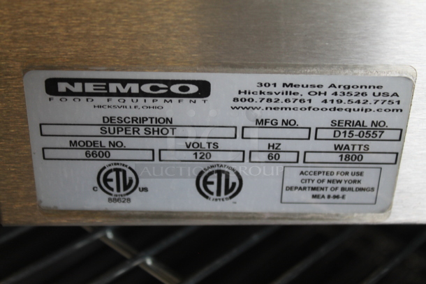 Nemco 6600 Stainless Steel Commercial Countertop Super Shot Steamer. 120 Volts, 1 Phase. Tested and Does Not Power On - Needs New Power Switch - Image 5 of 6