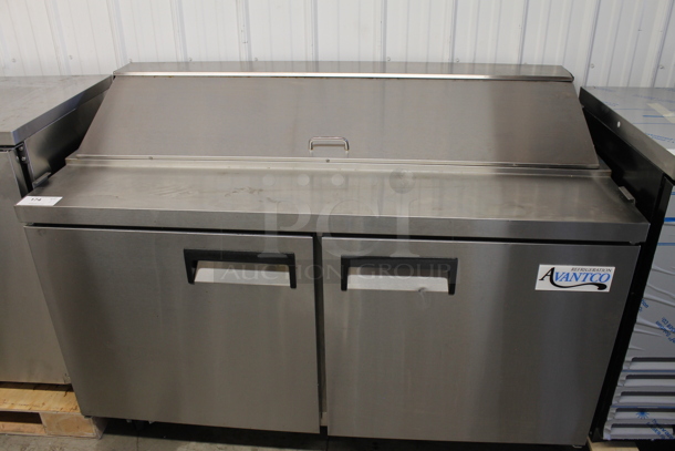 BRAND NEW SCRATCH AND DENT! 2022 Avantco 178APT60HC Stainless Steel Commercial Sandwich Salad Prep Table Bain Marie Mega Top on Commercial Casters. 115 Volts, 1 Phase. Tested and Working! - Image 1 of 5