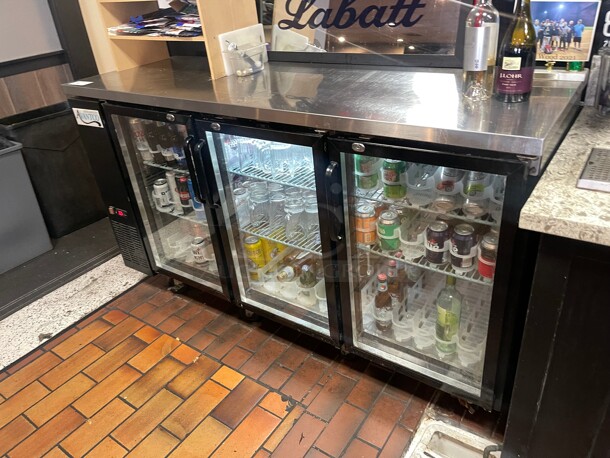 Working! Avantco  73 inch Black Counter Height Narrow Glass Door Commercial Back Bar Refrigerator with LED Lighting 115 Volt NSF Tested and Working! - Image 7 of 8