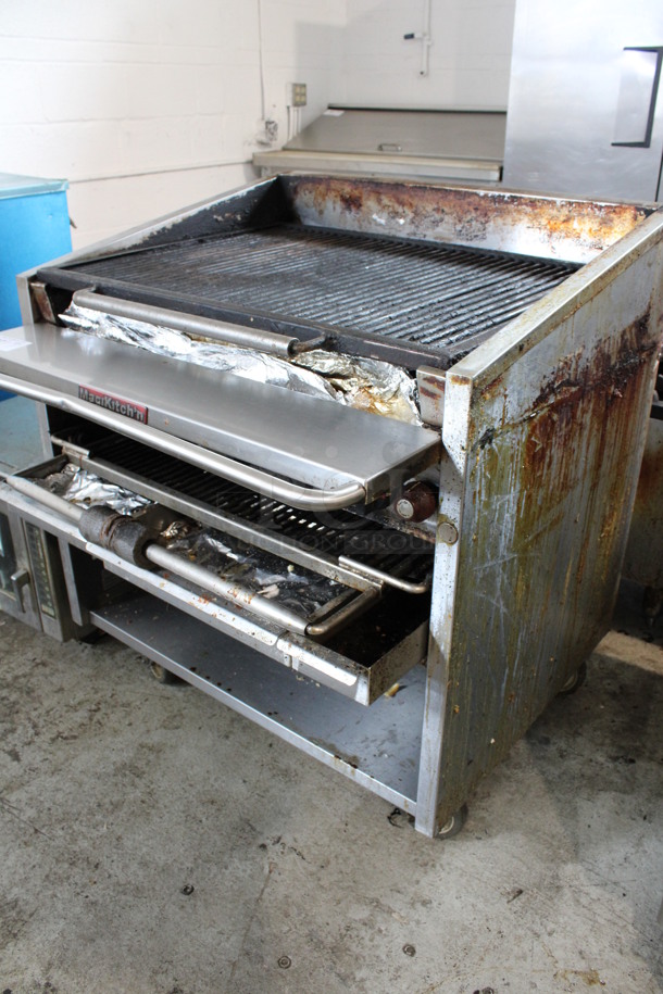 MagiKitch'n Model FM 636-H Stainless Steel Commercial Natural Gas Powered Charbroiler Grill w/ Metal Under Shelf on Commercial Casters. 36x36x40 - Image 4 of 6