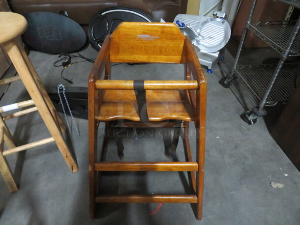 One Wooden High Chair With Safety Straps. - Image 1 of 1