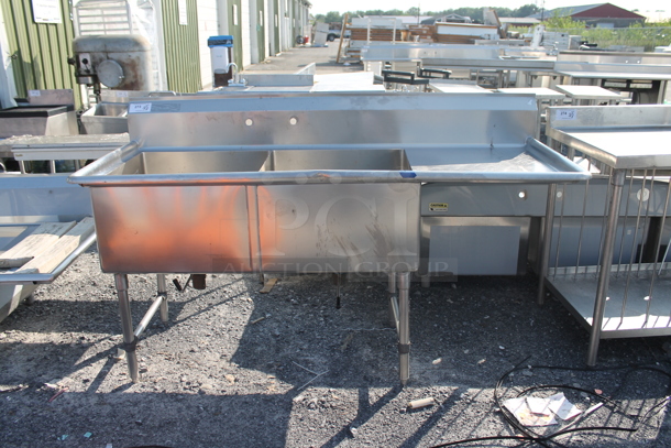 Stainless Steel Commercial 2 Bay Sink w/ Right Side Drain Board. Bays 24x24. Drain Board 22.5x25.5 - Image 1 of 7