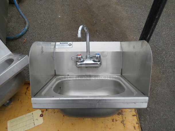 One Stainless Steel Krowne Hand Sink With Faucet, R/L Side Splash And Back Splash. 16X15