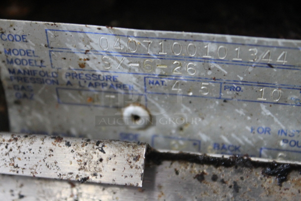 Garland SunFire SX-6-26 Stainless Steel Commercial Natural Gas Powered 6 Burner Range w/ Oven, Over Shelf and Back Splash.  - Image 9 of 9