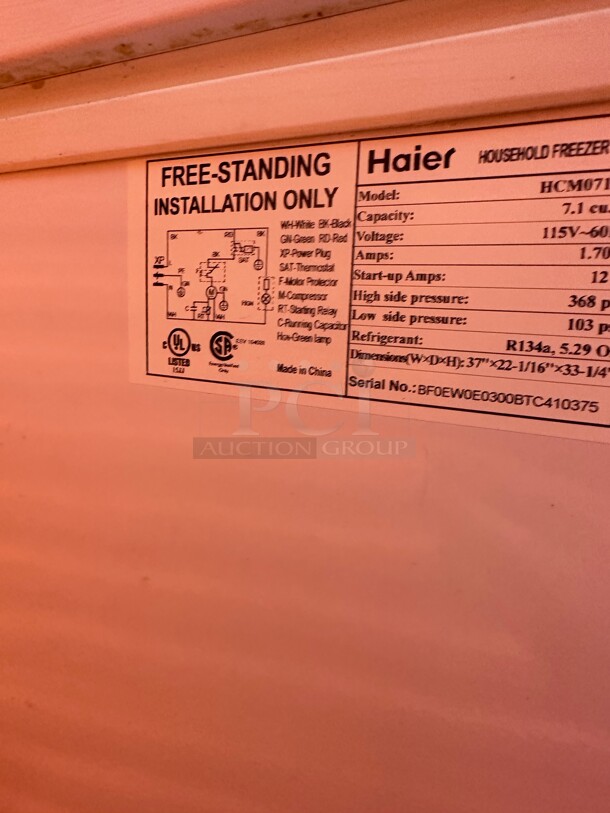 Working! HAIER HCM071LC 7.1 CU FT CHEST FREEZER 115 Volt Tested and Working! - Image 9 of 9