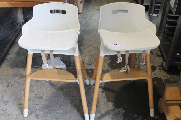 2 White Poly High Chair on Wooden Legs. 2 Times Your Bid! - Image 1 of 3