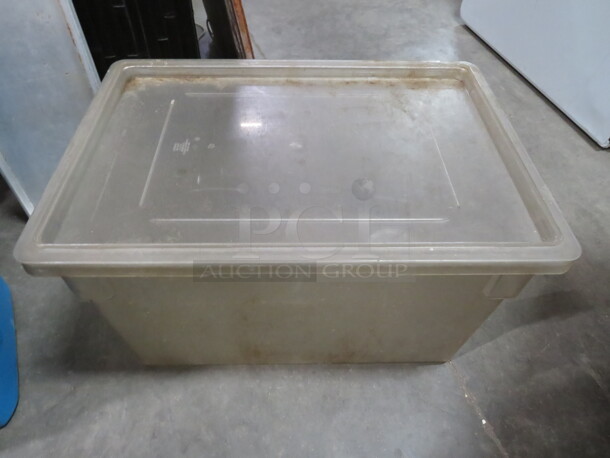 One 21.5  Gallon Food Storage Container With  Lid. Hole In Bottom See Pic.