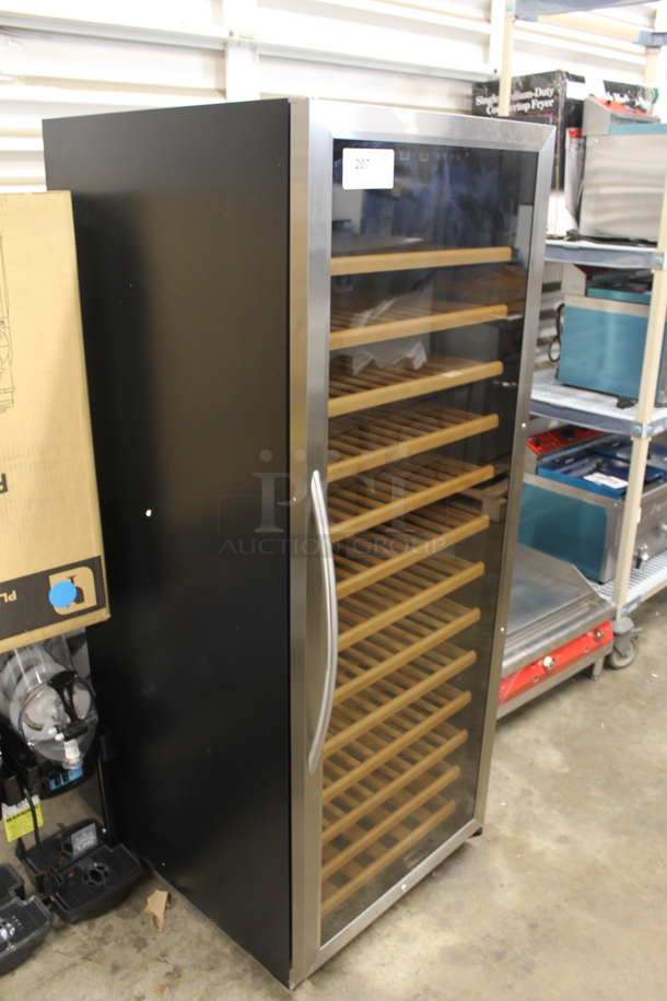 BRAND NEW SCRATCH AND DENT! Eurodib USF-128S Commercial Stainless Steel Single Glass Door Wine Display Cooler With Wood Shelves. 110-120V. Tested And Working!  - Image 5 of 5