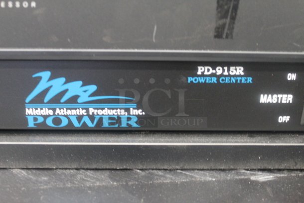 6 Electronic Rack Units in Black Metal Cabinet; Middleby Atlantic Power Center, Crestron Control Processor, Crestron Volume Tone Control, Ashly SRA-120 Power Amplifier, Extron AAP 301 Interface Extron Media Presentation Switcher. 6 Times Your Bid!   - Image 12 of 12