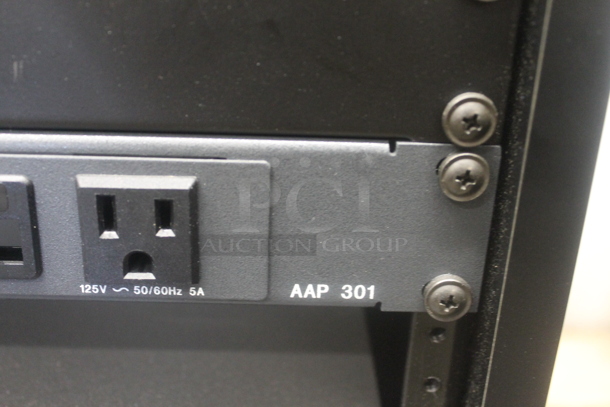 6 Electronic Rack Units in Black Metal Cabinet; Middleby Atlantic Power Center, Crestron Control Processor, Crestron Volume Tone Control, Ashly SRA-120 Power Amplifier, Extron AAP 301 Interface Extron Media Presentation Switcher. 6 Times Your Bid!   - Image 9 of 12