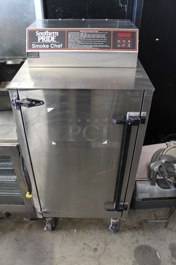 Southern Pride SC-200-SM Stainless Steel Commercial Electric Powered Portable Smoker on Commercial Casters. 120/208 Volts, 1 Phase. 