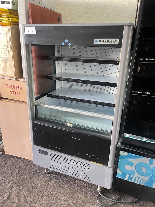 Working! Beverage Air VM7 35 1/2 inch Vertical Open Air Commercial Cooler w/ (4) Levels - Gray, 115v NSF Tested and Working! - Image 6 of 6