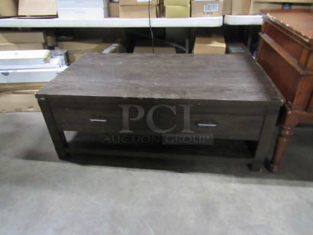 One Wooden Coffee Table With 2 Drawers And Under Shelf. 50X28X19