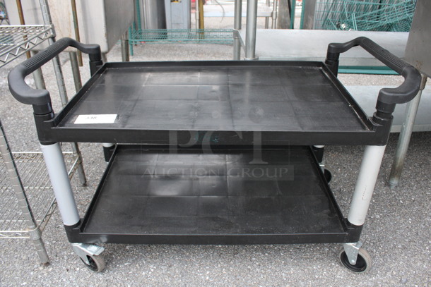 Black Poly 2 Tier Cart w/ Push Handles on Commercial Casters. 41x20x25.5
