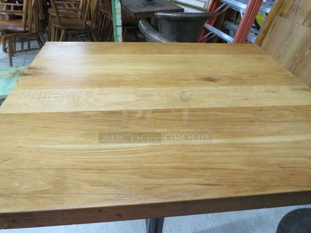 One 2 Inch Thick Solid Wood Butcher Block Table On A Bar Height Pedestal Base. 24X30X43 - Image 2 of 2