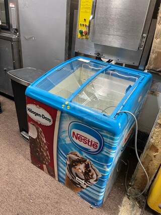 Working! AHT RIO S-68 RIO Curved Lid Commercial Ice Cream Display Freezer 120 Volt NSF Tested and Working!