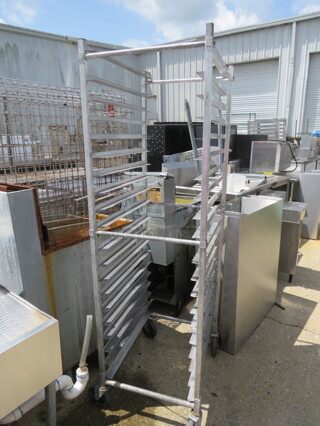 One Aluminum Speed Rack On Casters. 20.5X26X69
