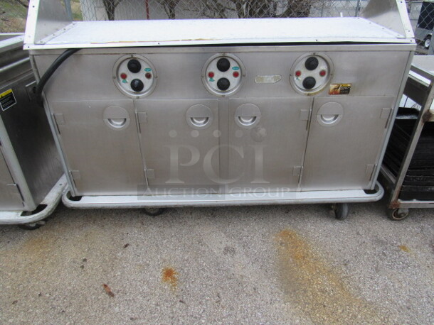 One Stainless Steel 4 Door 4 Well Hot Well With Under Food Storage On Casters. 67X30X37