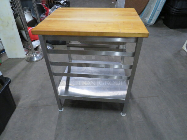 One Stainless Steel Speed Rack With A Butcher Block Top. 24X30X35.5 - Image 2 of 2