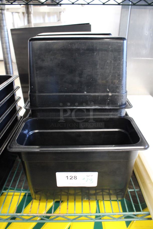 ALL ONE MONEY! Lot of 13 Cambro Black Poly 1/3 Size Drop In Bins! 1/3x8