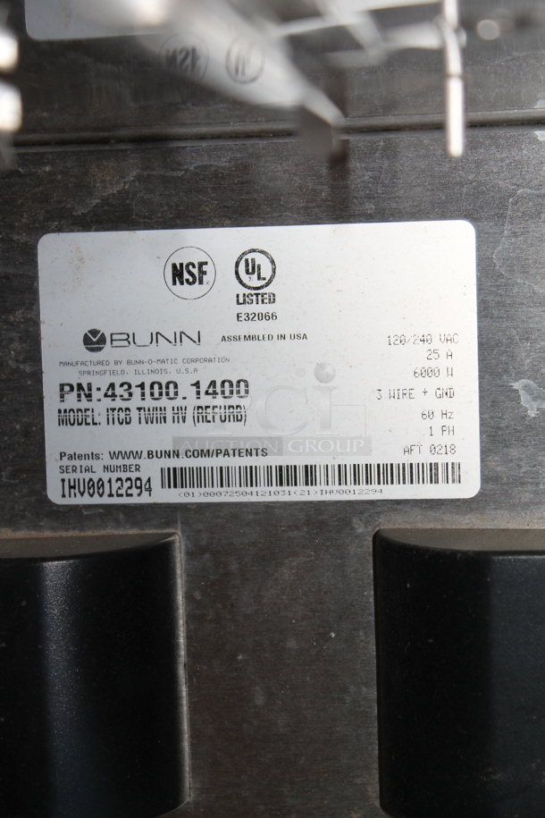 2018 Bunn ITCB TWIN HV Stainless Steel Commercial Countertop Double Iced Tea Machine. 120/240 Volts, 1 Phase.  - Image 4 of 4