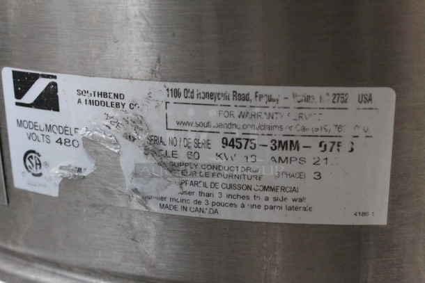 Southbend KEPS-40 Stainless Steel Commercial Floor Style Electric Powered 40 Gallon Steam Kettle. 480 Volts, 3 Phase. - Image 12 of 12