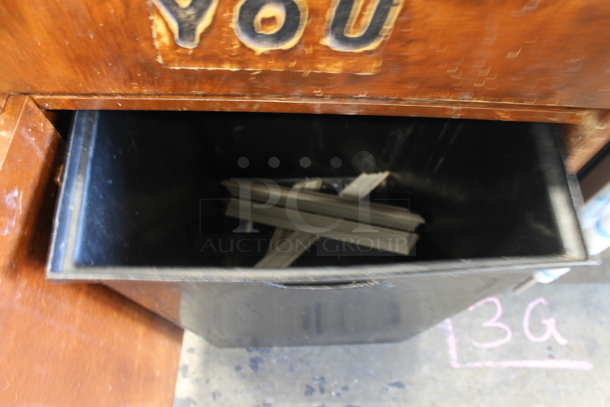 Wooden Trash Can Shell w/ Trash Flap, Door and Poly Trash Can. - Image 4 of 5