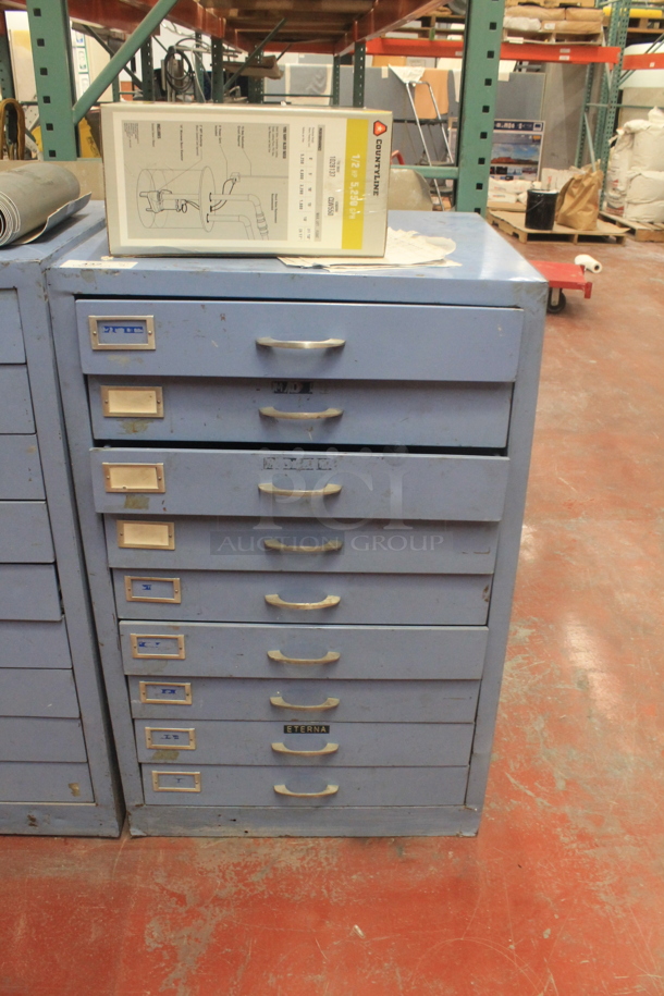 Blue Metal 9 Drawer Filing Cabinet w/ Contents. BUYER MUST REMOVE.
 - Image 1 of 4