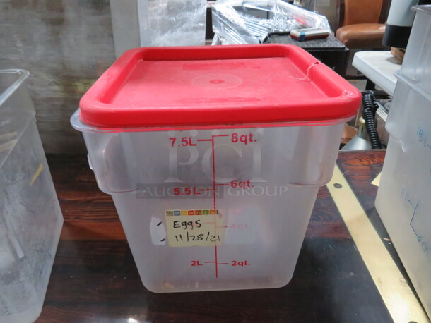 One 8 Quart Food Storage Container With Lid.