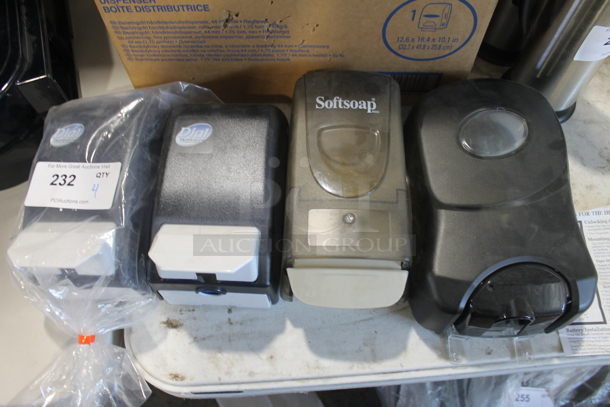 4 Various Poly Hand Soap Dispensers. 4 Times Your Bid!