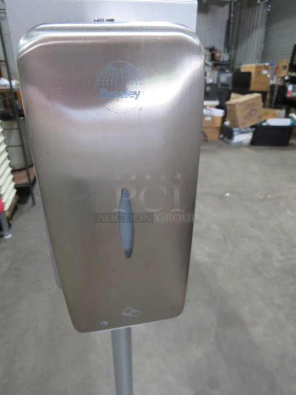 One NEW Hand Sanitizer Station With A NEW Stainless Steel Bradley Soap/Sanitize Hands Free Automatic Dispenser, With Key. Assembly Required. 16X16X68 - Image 2 of 2