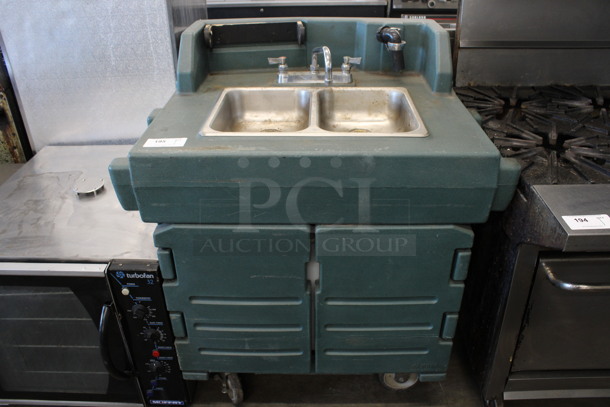 Cambro Model KSC402 Commercial Portable 2 Bay Sink w/ Faucet and Handles on Commercial Casters. 40x32x46