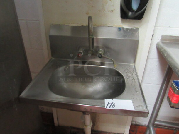 One 19X15 Wall Mount Stainless Steel Hand Sink With Faucet. BUYER MUST REMOVE
