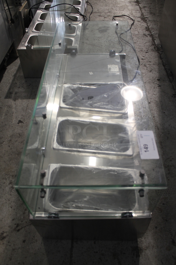 BRAND NEW SCRATCH AND DENT! KoolMore SCDC-3P-SSL Stainless Steel Commercial Countertop Refrigerated Rail w/ 3 Drop In Bins and Glass Sneeze Guard. 115 Volts, 1 Phase. Tested and Working! - Image 8 of 12