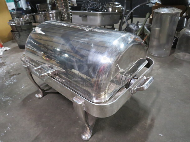 One BEAUTIFUL HEAVY Roll Top Silver Plated Full Size Chafer With Roman Legs. - Image 3 of 3