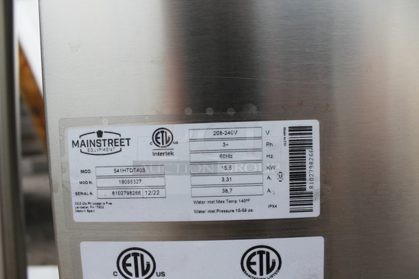 LIKE NEW! 2022 Mainstreet Equipment 541HTDT403 Stainless Steel Commercial Straight Pass Through Single Rack High-Temp Door-Type Dish Machine. 208-240 Volts, 1 Phase. Unit Has Only Been Used a Few Times! Tested and Working! - Image 7 of 10