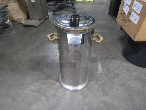 One Stainless Steel Airpot Cover With Gold Accents. - Image 1 of 1