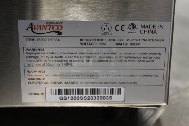 BRAND NEW SCRATCH AND DENT! Avantco 177QS1800SS Stainless Steel Commercial Countertop Electric Powered Quick Shot Portion Steamer. 120 Volts, 1 Phase. Tested and Working! - Image 5 of 5