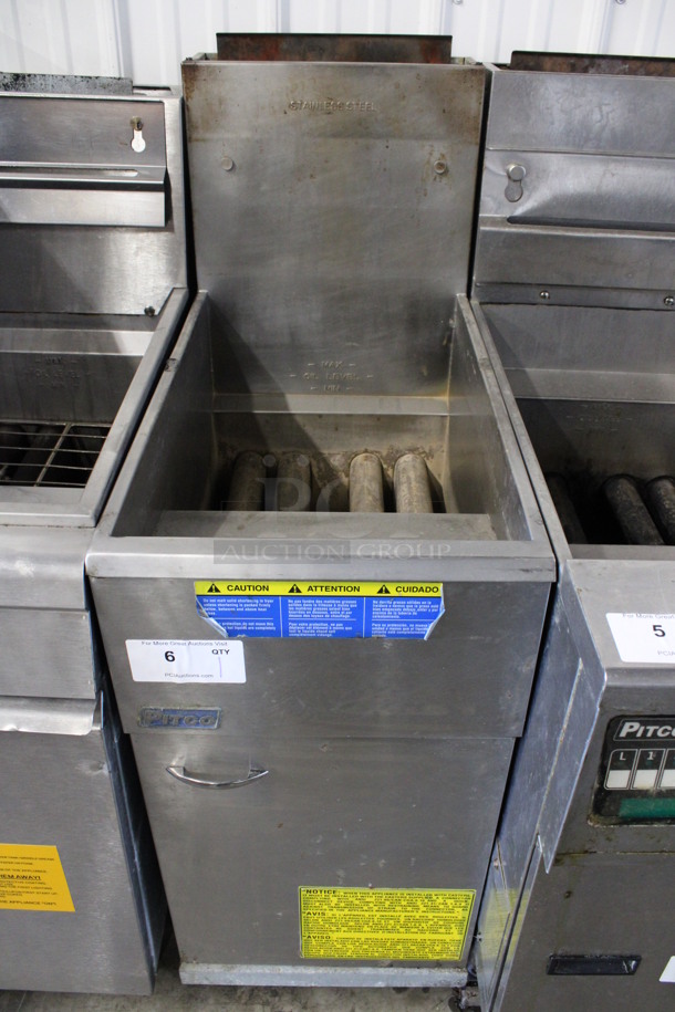 2015 Pitco Frialator Model 40D Stainless Steel Commercial Natural Gas Powered Floor Style Deep Fat Fryer. 115,000 BTU. 15x30x50
