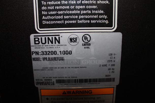 Bunn VPR Stainless Steel Commercial Countertop 2 Burner Coffee Machine w/ Poly Brew Basket. 120 Volts, 1 Phase. - Image 6 of 6