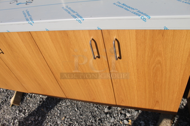 BRAND NEW! Stainless Steel Counter w/ 4 Wood Pattern Doors. - Image 3 of 6